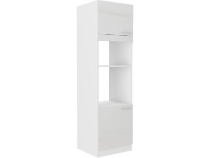 Kuchyňská skříňka Lara White - 60 DPM-210 2F sloupek se zabudovanou troubou a mikrovlnkou, dvířka