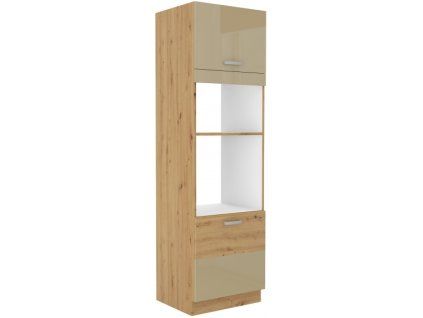 Kuchyňská skříňka Artisan cappucino lesk - 60 DPM-210 2F sloupek se zabudovanou troubou a mikrovlnkou, dvířka