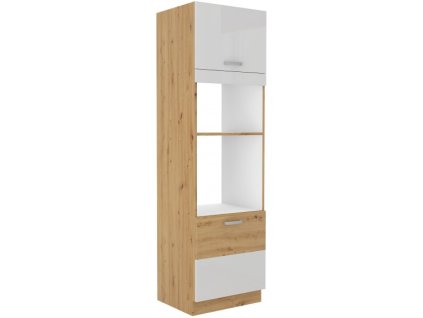 Kuchyňská skříňka Artisan bílý lesk - 60 DPM-210 2F sloupek se zabudovanou troubou a mikrovlnkou, dvířka