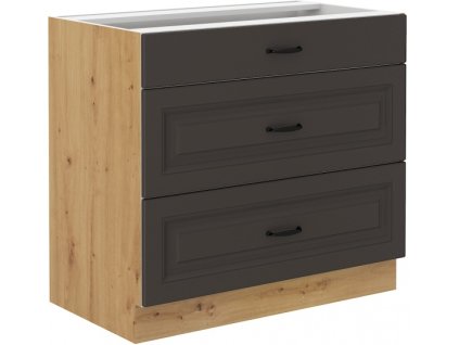 Kuchyňská skříňka Stilo GRAR - dolní 80 D 3S šuplíková, grafit + Artisan