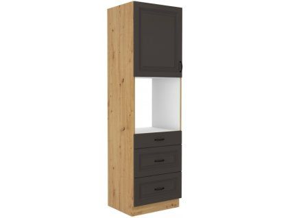 Kuchyňská skříňka Stilo GRAR - 60 DPS-210 3S 1F sloupek se zabudovanou troubou, šuplíkový, grafit + Artisan