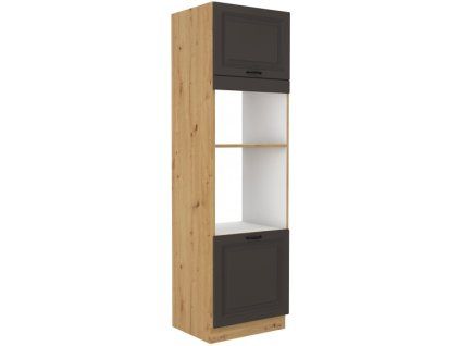 Kuchyňská skříňka Stilo GRAR - 60 DPM-210 2F sloupek se zabudovanou troubou a mikrovlnkou, dvířka, grafit + Artisan