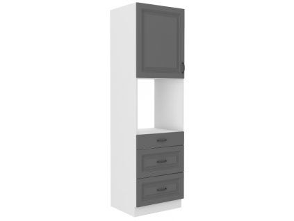 Kuchyňská skříňka Stilo DustGRWH - 60 DPS-210 3S 1F sloupek se zabudovanou troubou, šuplíkový, Dust Grey + bílá