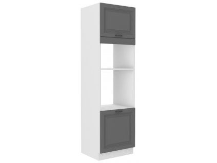 Kuchyňská skříňka Stilo DustGRWH - 60 DPM-210 2F sloupek se zabudovanou troubou a mikrovlnkou, dvířka, Dust Grey + bílá