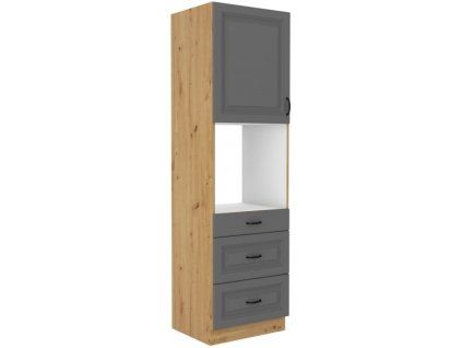 Kuchyňská skříňka Stilo DustGRAR - 60 DPS-210 3S 1F sloupek se zabudovanou troubou, šuplíkový, Dust Grey + Artisan