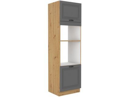 Kuchyňská skříňka Stilo DustGRAR - 60 DPM-210 2F sloupek se zabudovanou troubou a mikrovlnkou, dvířka, Dust Grey + Artisan