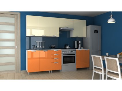 Kuchyňská linka Korry MDR 240/180 vanilka/oranžový lesk