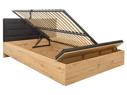 OSTIA postel LOZ/160/B dub artisan/Solar 99 black s ROŠTEM BEZ MATRACE