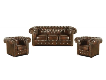 Sedací souprava Chesterfield Classic 3+1+1 kůže hnědá