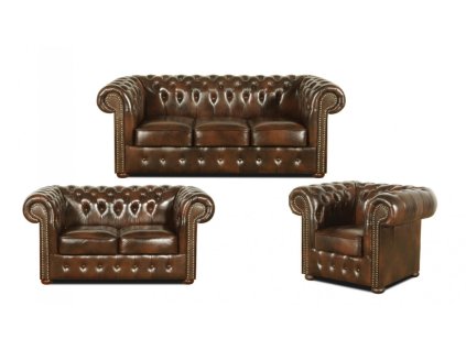 Sedací souprava Chesterfield Classic 3+2+1 kůže hnědá