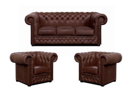 Sedací souprava Chesterfield Lord 3+1+1 kůže hnědá