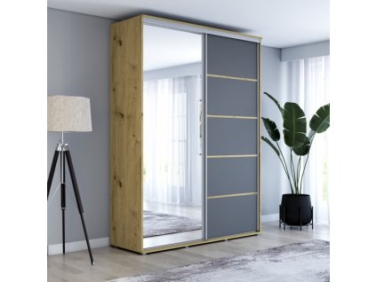 Šatní skříň Baryla 1 Alu  šířka 130 cm, výška 220 cm, hloubka 61 cm