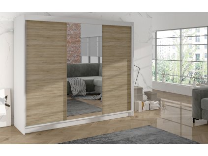 Skříň Debora I 200 cm - bílá/dub sonoma, výška 215 cm, hloubka 58 cm