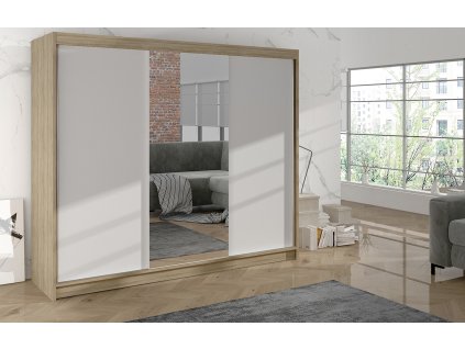 Skříň Debora I 200 cm - dub sonoma/bílá, výška 215 cm, hloubka 58 cm