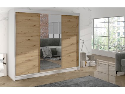 Skříň Debora I 200  cm - bílá/dub artisan, výška 215 cm, hloubka 58 cm