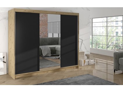 Skříň Debora I 200 cm - dub artisan/černá, výška 215 cm, hloubka 58 cm