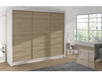 Skříň Debora II 200 cm - bílá/dub sonoma, výška 215 cm, hloubka 58 cm
