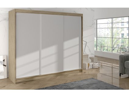 Skříň Debora II 200 cm - dub sonoma/bílá, výška 215 cm, hloubka 58 cm