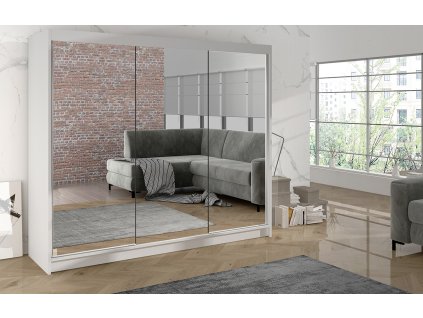 Skříň Debora III 200 cm - bílá, výška 215 cm, hloubka 58 cm