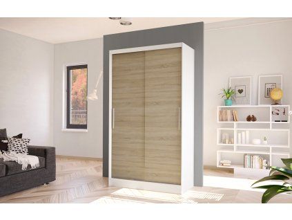 Skříň Kosta I 100 cm - bílá/dub sonoma, výška 200 cm, hloubka 58 cm