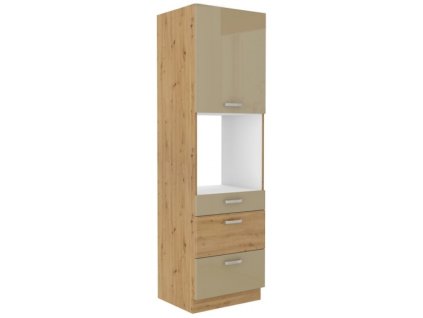 Kuchyňská skříňka Artisan cappucino lesk - 60 DPS-210 3S 1F sloupek se zabudovanou troubou, šuplíkový PREMIUM BOX