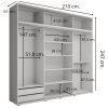 Šatní skříň Lago s nástavcem šířka 210 cm, hloubka 61 cm, výška 247 cm