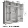 Šatní skříň Lago s nástavcem, šířka 250 cm, hloubka 61 cm, výška 247 cm
