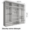 Šatní skříň Lago 1 s nástavcem a se zrcadlem, šířka 230 cm, hloubka 61 cm, výška 247 cm