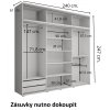 Šatní skříň Lago 1 s nástavcem a se zrcadlem, šířka 240 cm, hloubka 61 cm, výška 247 cm