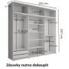 Šatní skříň Lago 1 s nástavcem a se zrcadlem, šířka 250 cm, hloubka 61 cm, výška 247 cm