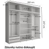 Šatní skříň Lago 1 s nástavcem a se zrcadlem, šířka 260 cm, hloubka 61 cm, výška 247 cm